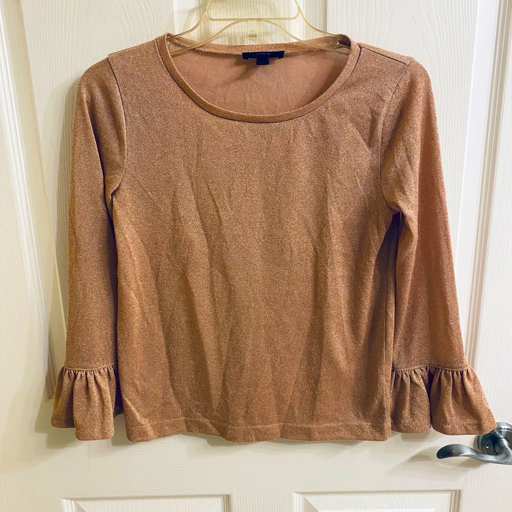 J.Crew Metallic Sparkle Side Slit Pullover Sweater Rose Gold Womens X small